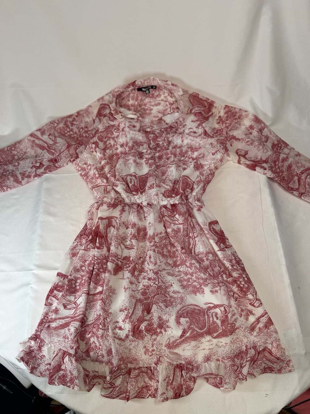 Cottagecore Romantic Whimsical Prairie Mini
Misguided Toile Print Ruffle Dress S